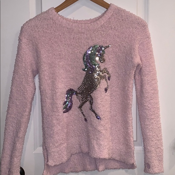 Justice Pink Girls Unicorn Sweater Size 